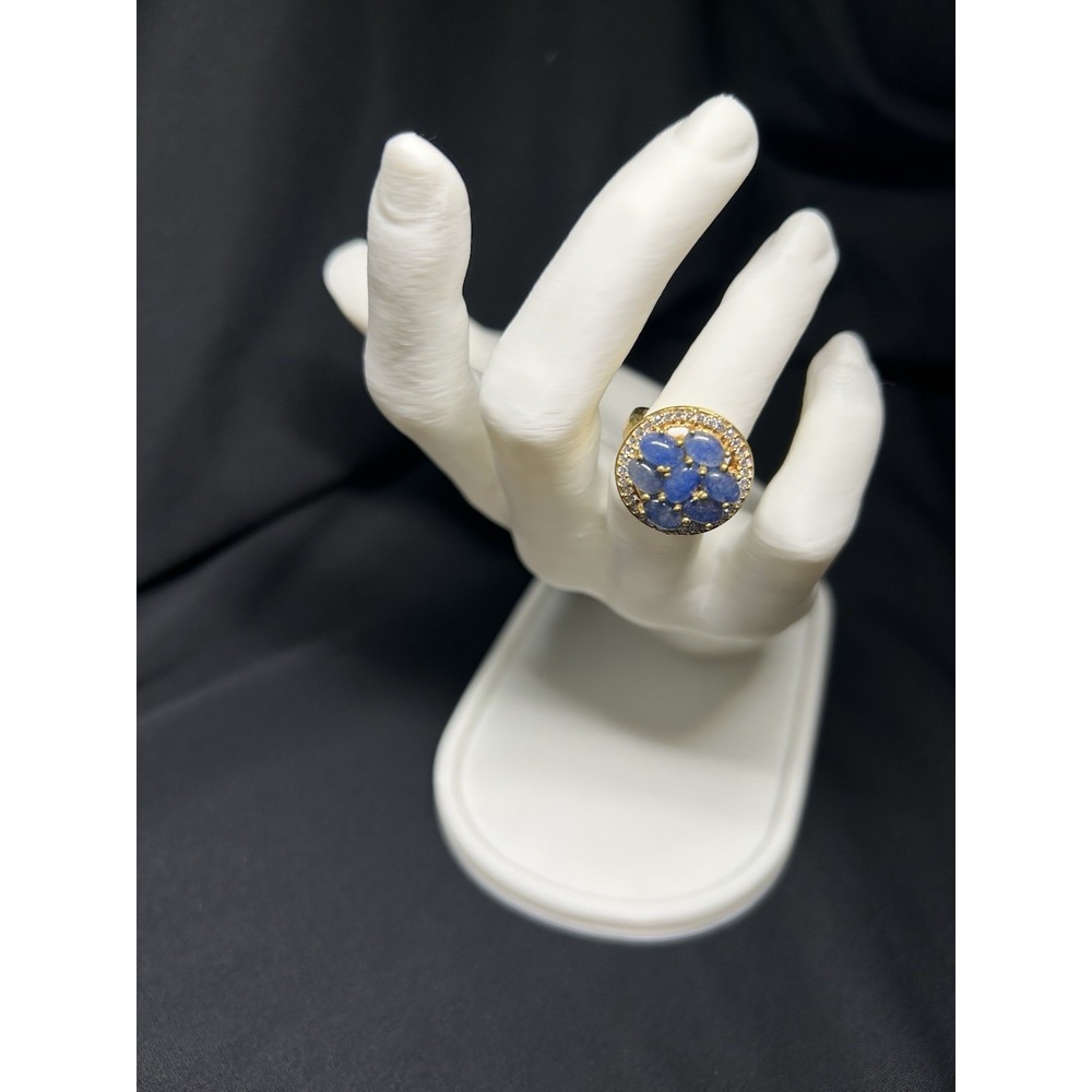 Gold Over Sterling Silver Ring Round Natural Sapphire Gemstones Ring Size 5 1/2
